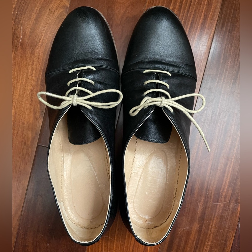 Black leather Oxfords, handmade, size 7
